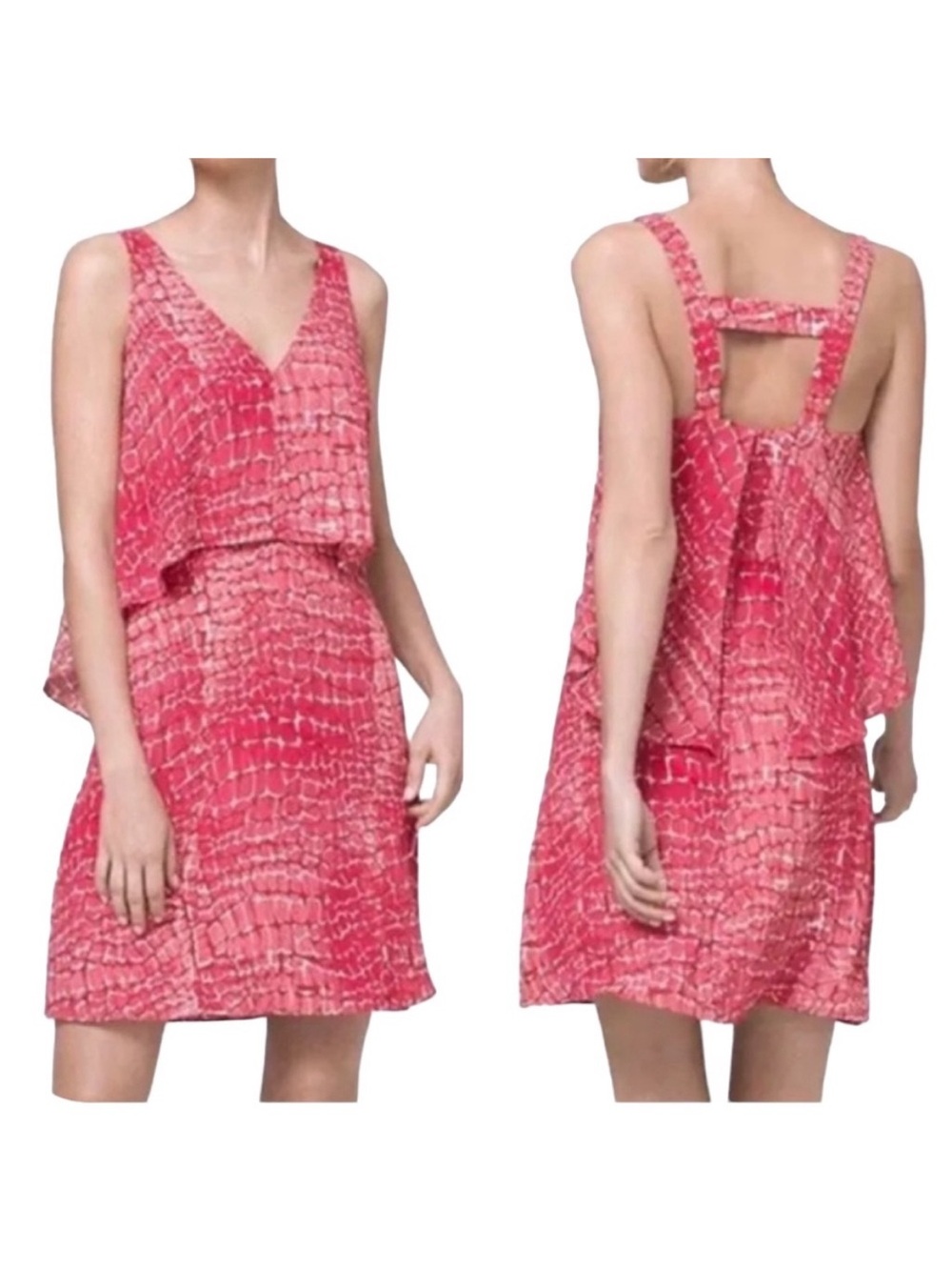 White House Black Market Popover Shift Backless Pink Print Layered Dress - Sz XS